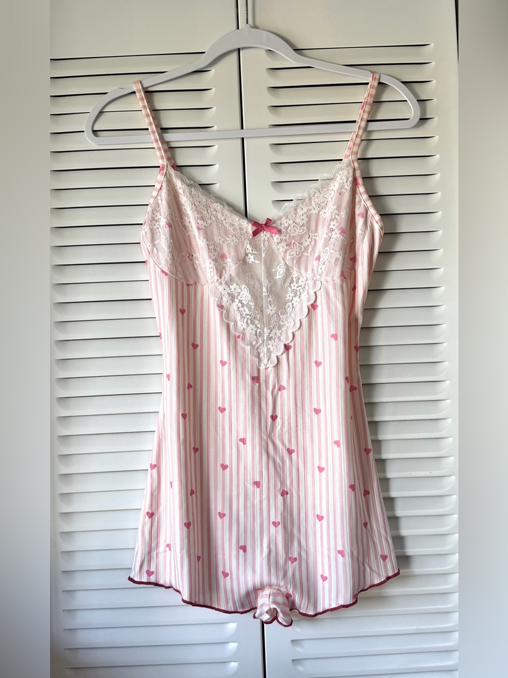 Pink & White Striped Lace Chemise Romper